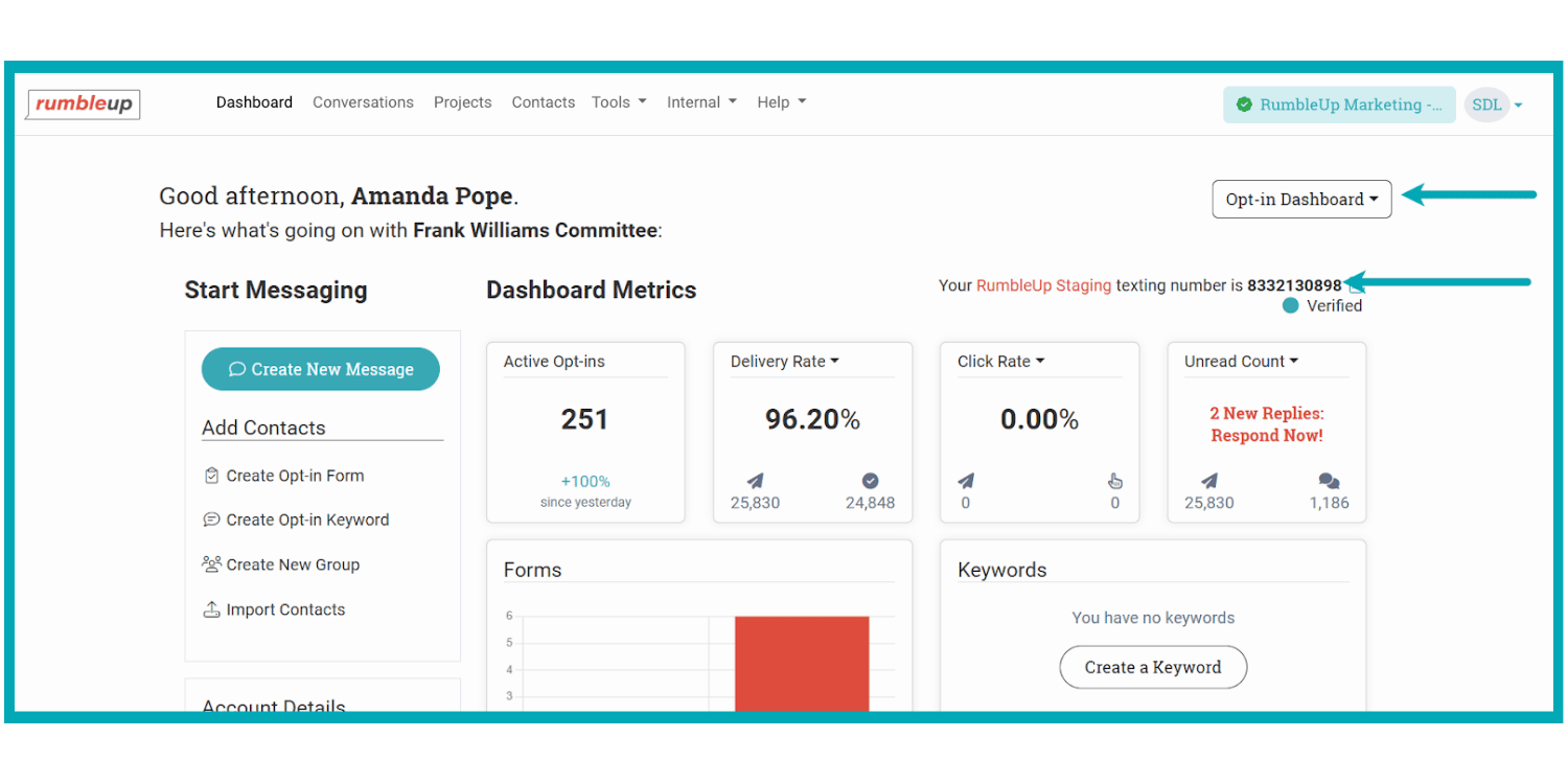 RumbleUp - Opt-In Dashboard - Image