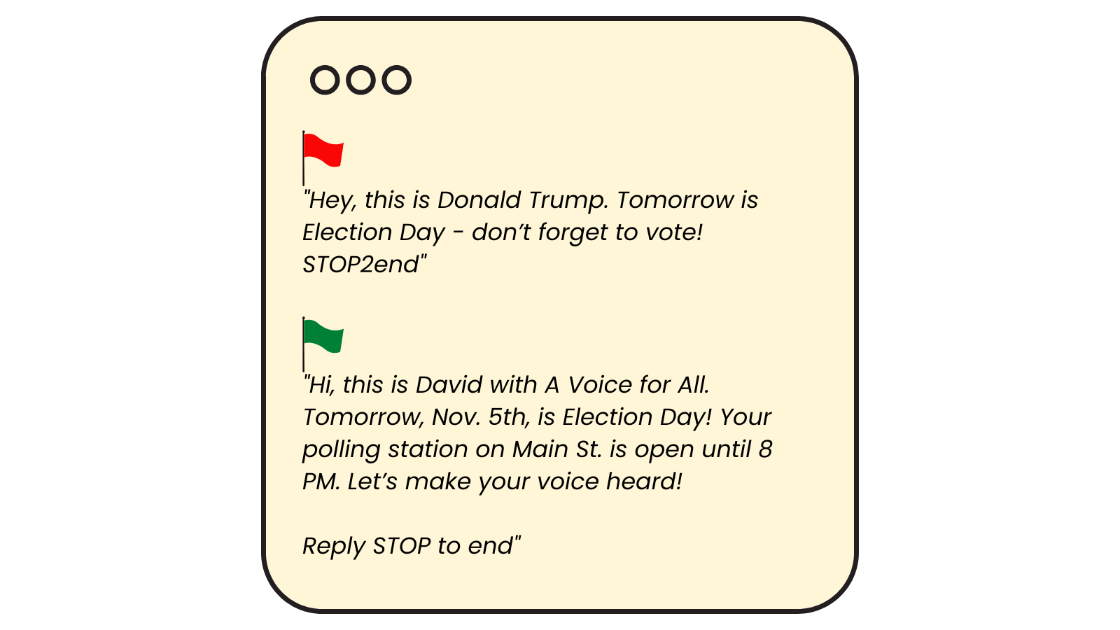 RumbleUp - Examples of bad and good GOTV text messages 