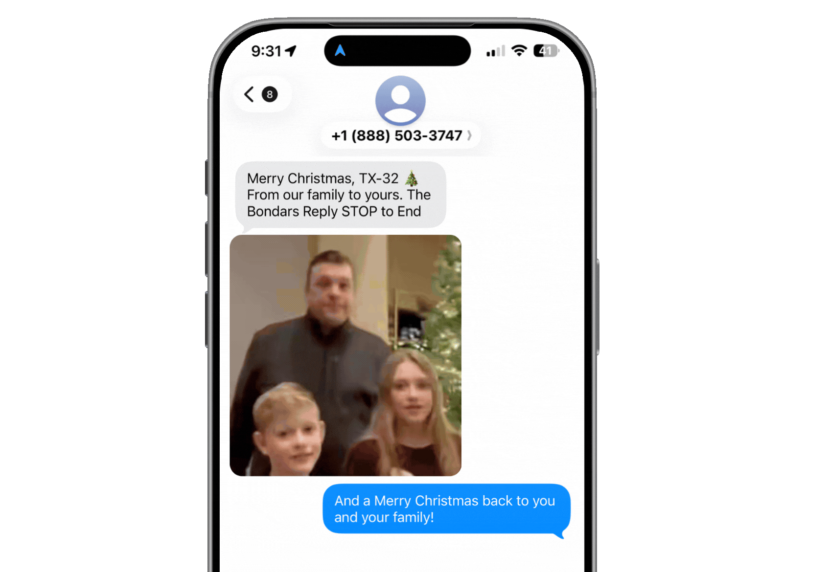 Bondar for Congress Text Message Example GIF - Christmas family video - RumbleUp