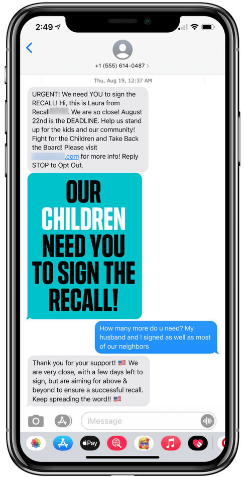 Real Text Message Example For P2P Advocacy Texting