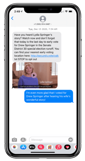 Enhanced Video Texting Technology used to have a real conversation with a voter.