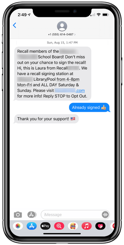 Real Text Message Example For P2P Advocacy Texting