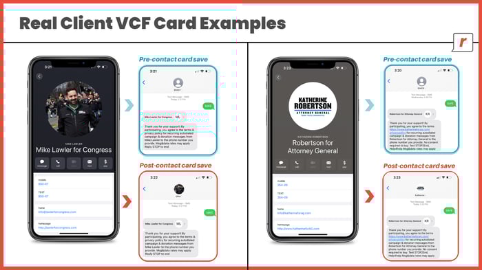 RumbleUp Real Client VCF Card Examples