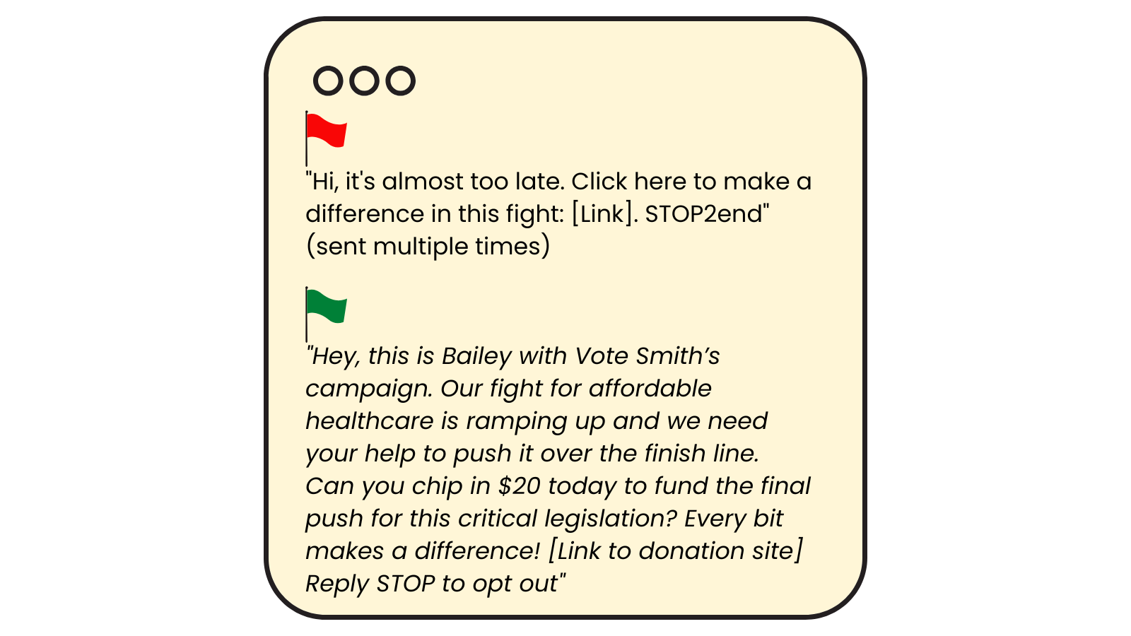 RumbleUp - Examples of bad and good fundraising text messages 