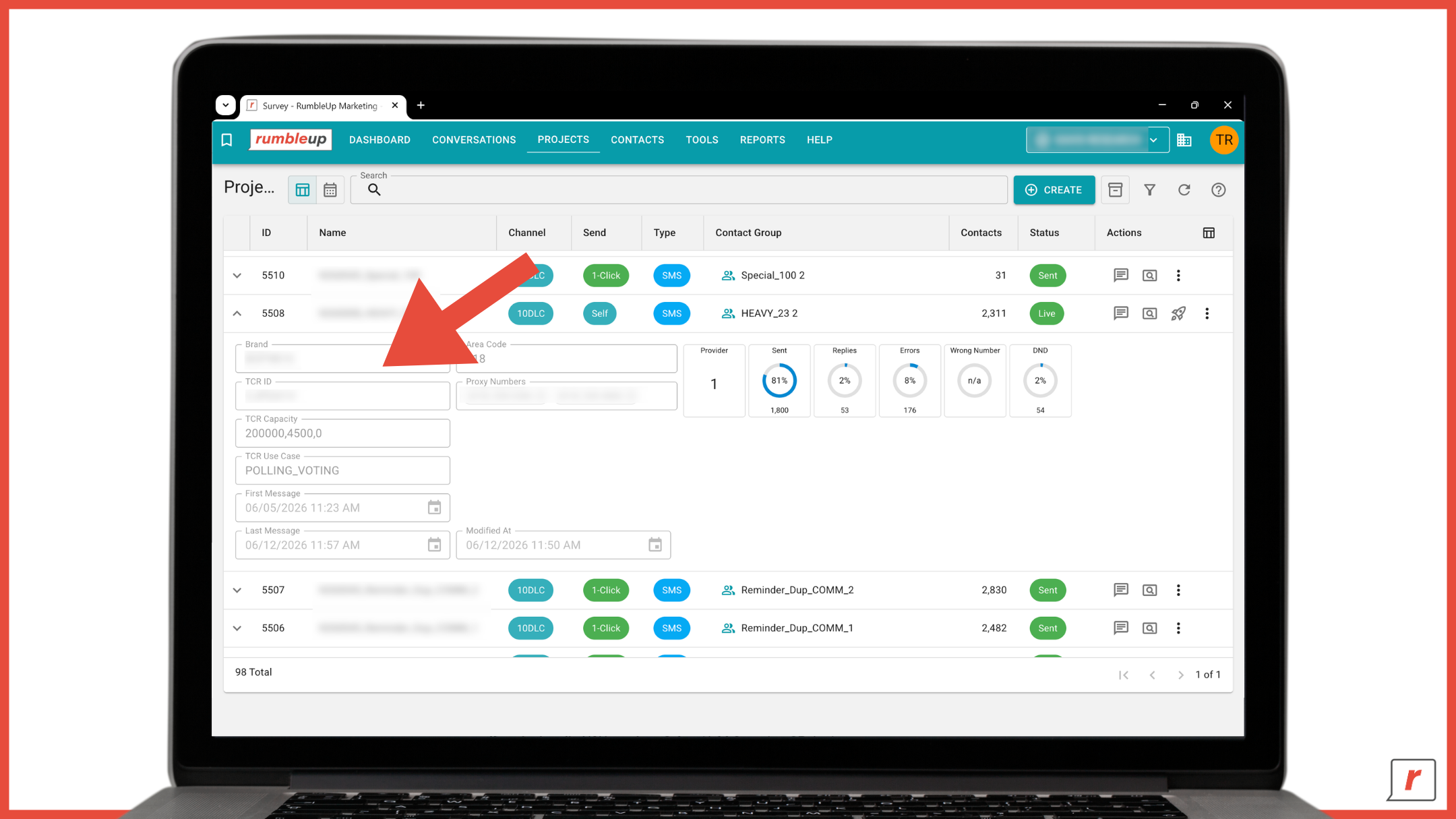 RumbleUp 3.0 - Projects Page - Screenshot