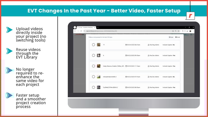 RumbleUp EVT Changes In the Past Year - Better Video, Faster Setup