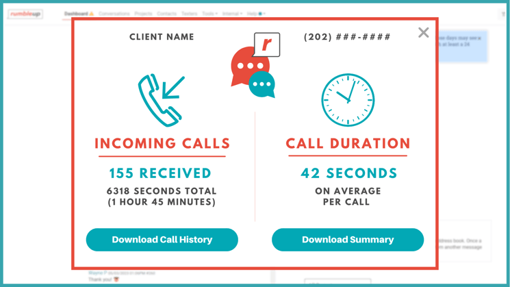 RumbleUp's Call Tracking report in the portal