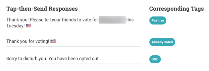 Example Tap-Then-Send Responses and Tags