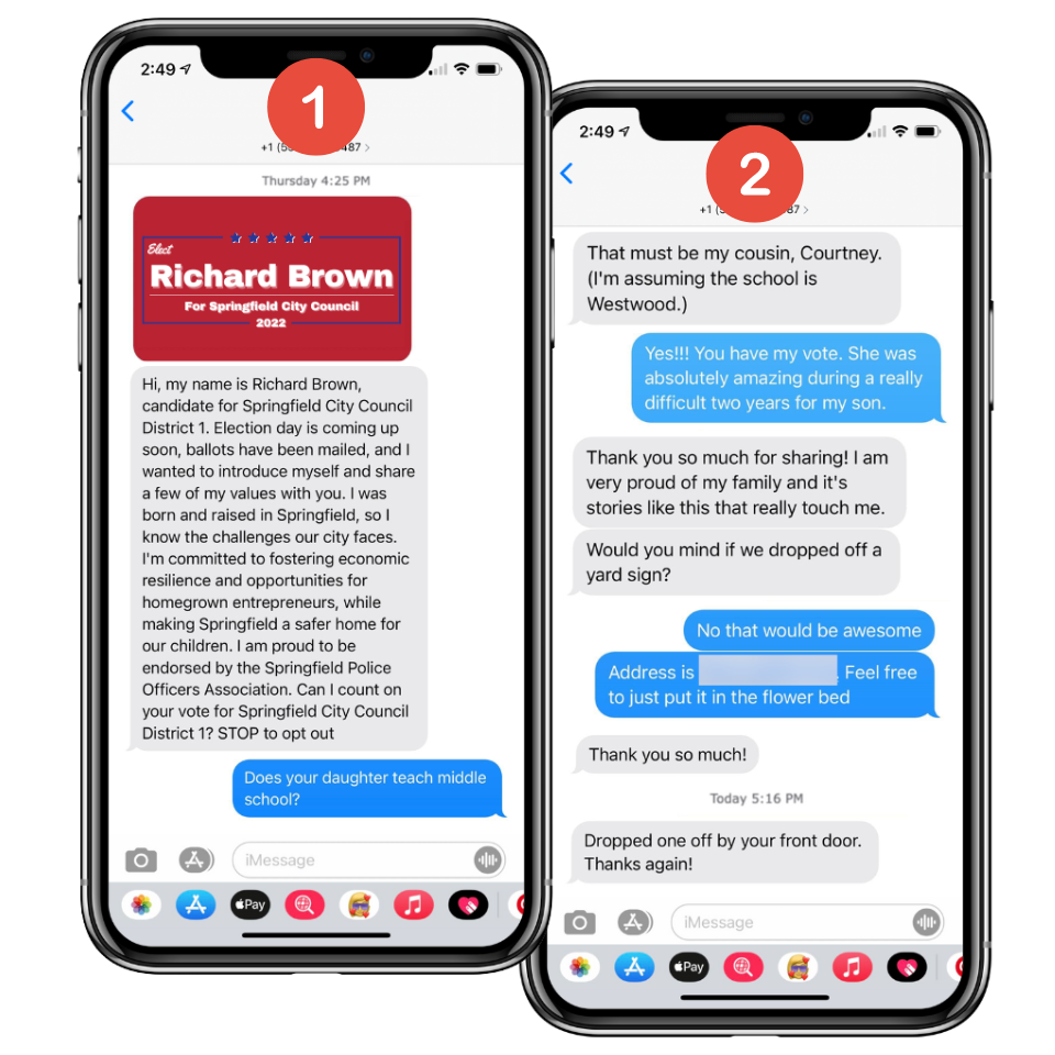 GOTV Texts - Persuasion Through Personal Conversation - City Council Campaign<br />
